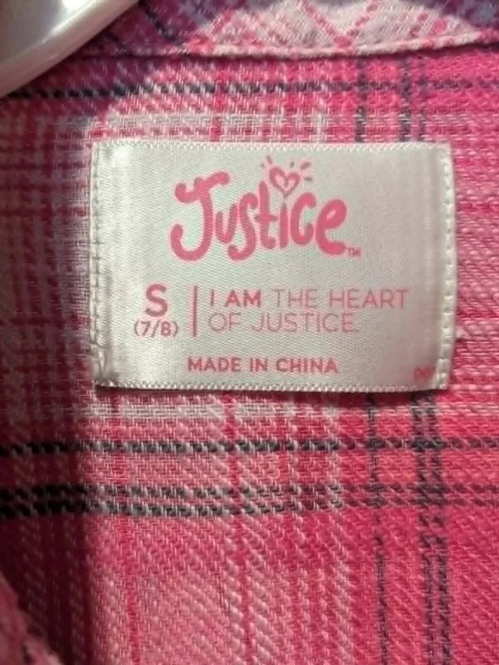 Girl's Justice Pink Plaid Flannel Button-Up Shirt - size S (7/8) VGUC